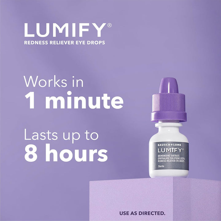 LUMIFY Eye Drops for Red Eyes, Redness Reliever for Brighter Looking Eyes, Works in 1 Minute &amp; Lasts Up to 8 Hours, Eye Drops, 0.08 Fl Oz (2.5 mL)