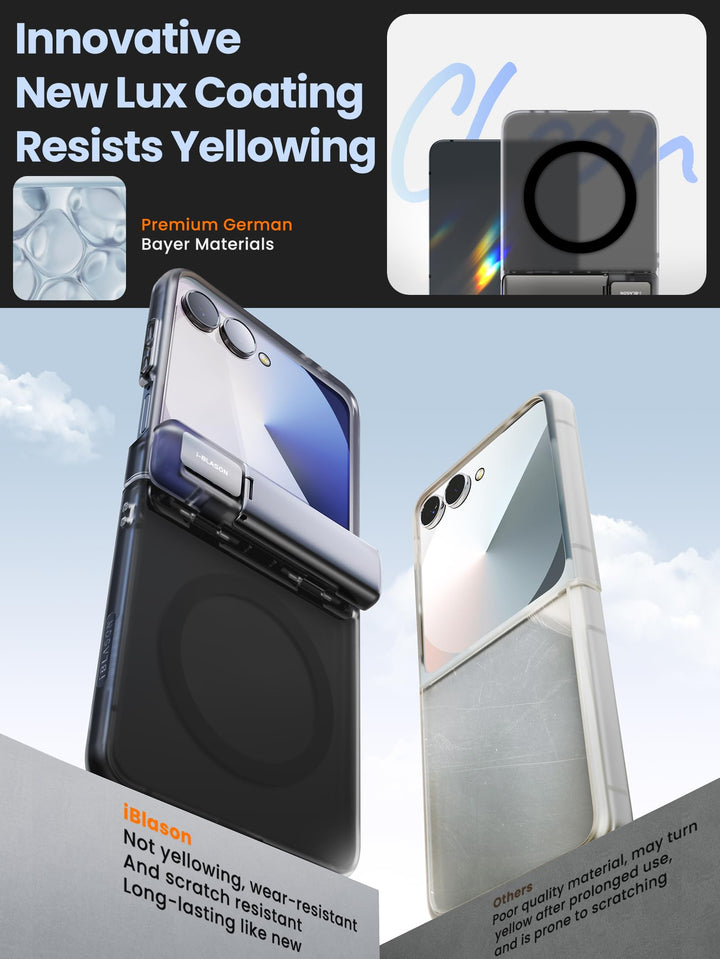 i-Blason for Samsung Galaxy Z Flip 7 Case with Stand [Tempered Glass Screen Protector] [Hinge Protection] [Support Wireless Charging] Slim Matte Protective Magnetic Phone Case for Z Flip 7