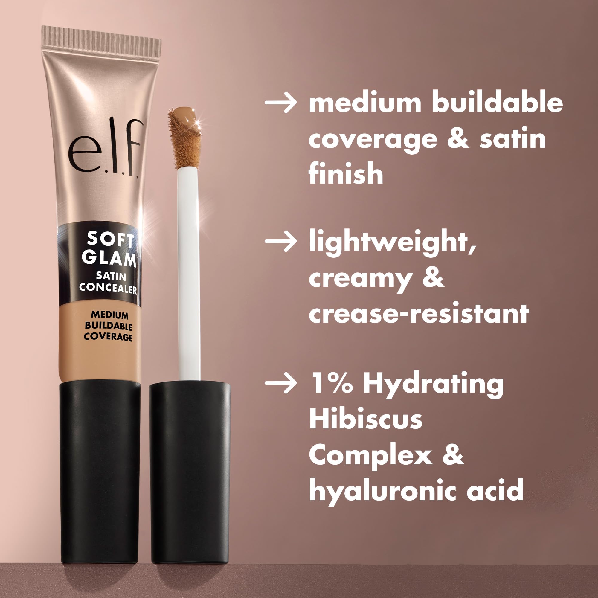 e.l.f. Soft Glam Satin Concealer, Medium Coverage For Blemishes & Under-Eye, Crease-Resistant, Long Lasting, Vegan & Cruelty-Free