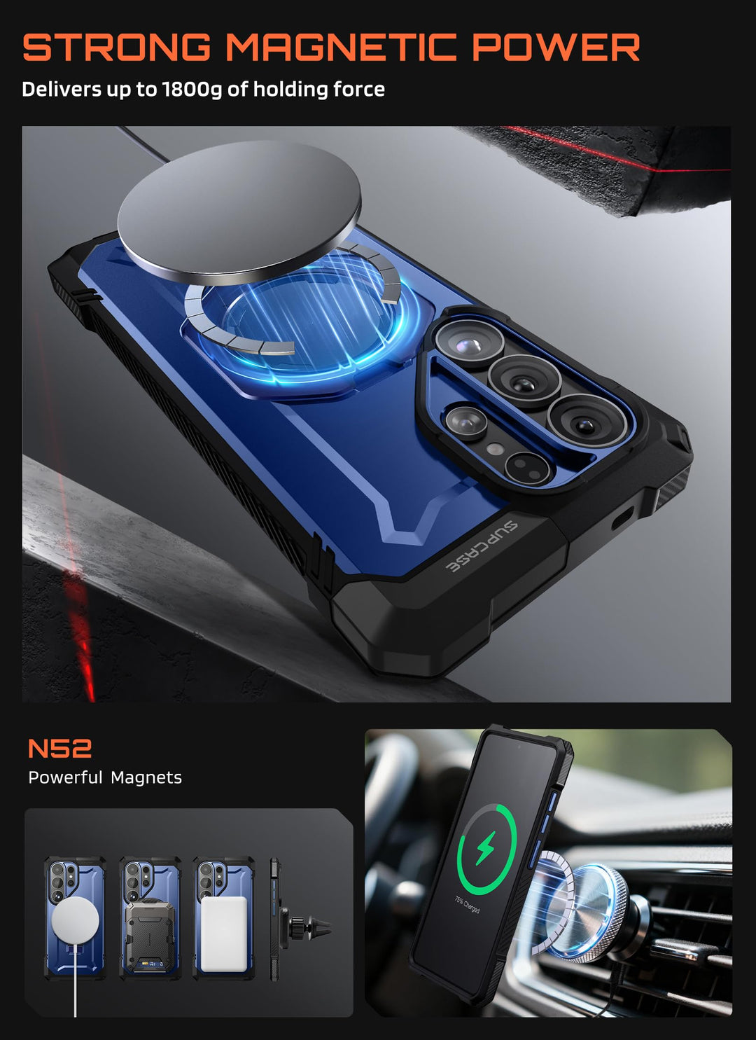 غطاء SUPCASE لهاتف Samsung Galaxy S26 Ultra مع حامل مدمج، ولوحة خلفية شفافة من البولي كربونات، ومغناطيس قوي، ومتوافق مع MagSafe، وحماية فائقة المتانة، ومقاوم للانزلاق، بتصميم Unicorn Beetle Grip