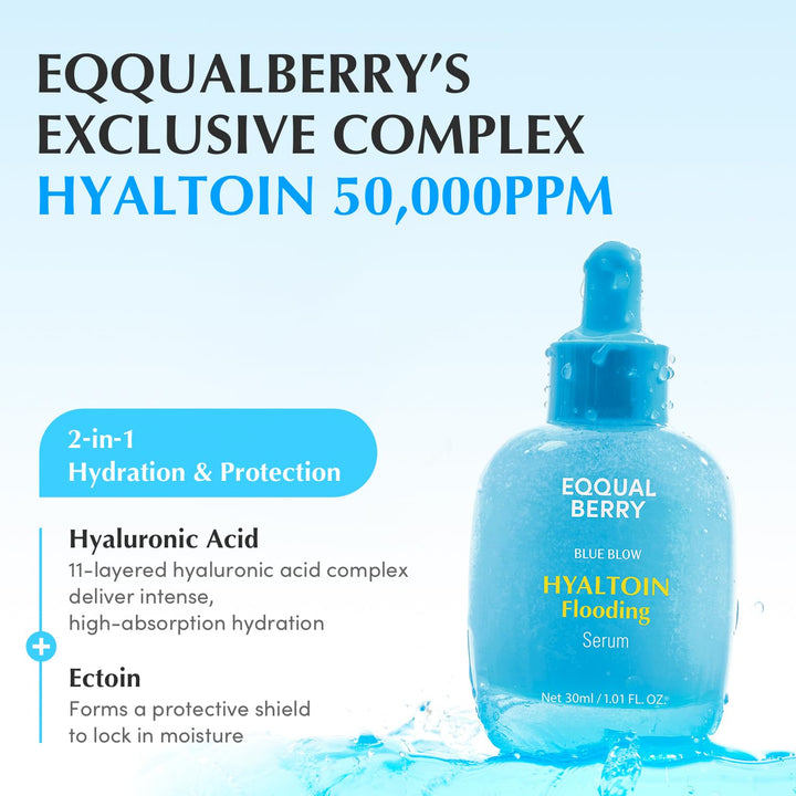 EQQUALBERRY Hyaltoin Flooding Smoothie Serum – Deep Hydrating Korean Skin Care with 11 Hyaluronic Acids, Ectoine &amp; Glacier Water, Barrier-Strengthening with 5 Ceramides, Fresh Glow (1.01oz / 30ml)
