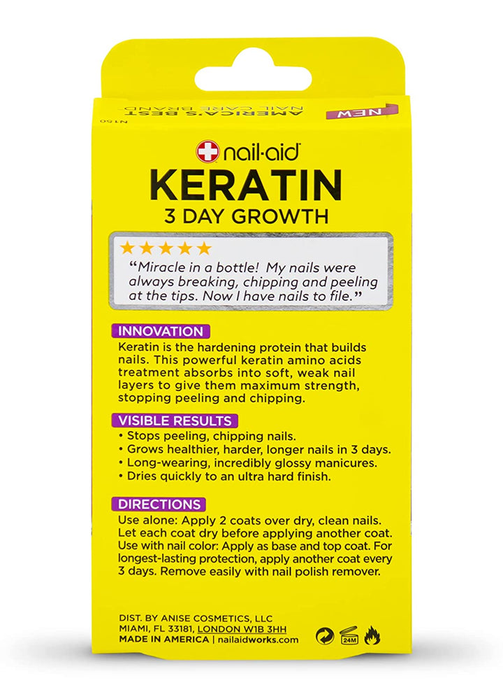 Nail-Aid Keratin 3 Day Growth Nail Treatment & Strengthener, Clear, 0.55 Fl Oz - 3alababak