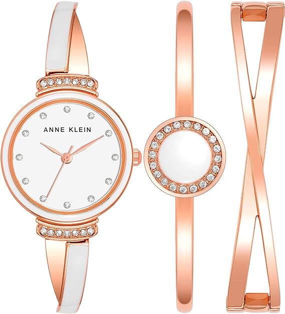 Anne Klein Women's AK/3292WTST Premium Crystal Accented Watch and Bangle Set