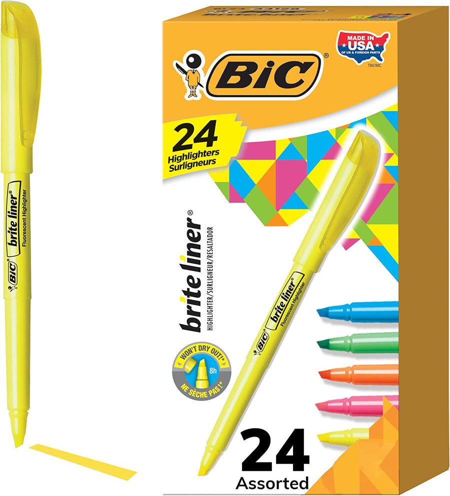 BIC Brite Liner Highlighter, Chisel Tip, Assorted Colors, 24-Count - 3alababak