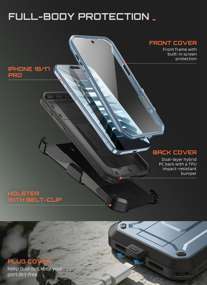 SUPCASE for iPhone Case, Belt Clip, Military-Grade Protection, Built-in Kickstand &amp; Screen Protector, Camera Control, Heavy-Duty Phone Case, Unicorn Beetle Pro