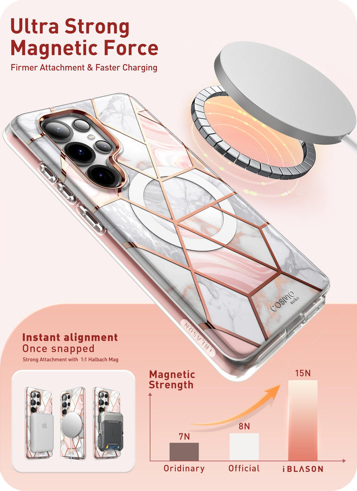 i-Blason Cosmo for Samsung Galaxy S25 Ultra Case MagSafe with Built-in Screen Protector [Support Fingerprint ID & Wireless Charger] Full-Body Slim Style Magnetic Phone Case for S25 Ultra