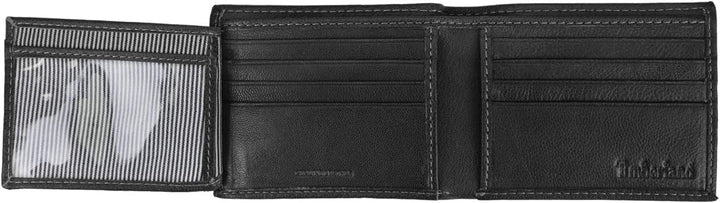 Timberland D11387/08 mens Leather Passcase Trifold Wallet Hybrid, Black (Hundson), One Size