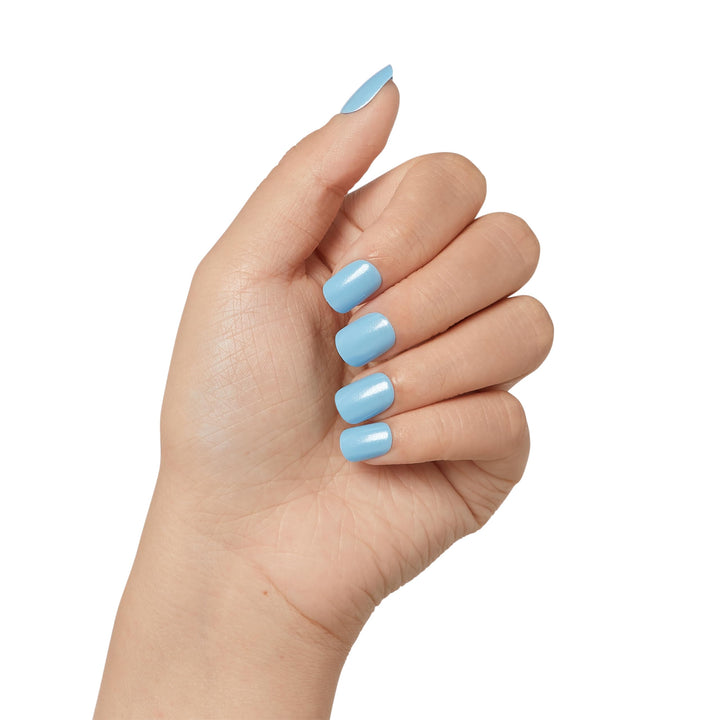 KISS colorFX by imPRESS Press On Nails , ‘Reconnect’, Solid Blue with Pearlescent Finish, Short Oval, New &amp; Improved Adhesive, Includes 30 Fake Nails, Prep Pad, 1 Manicure Stick, 1 Mini Nail File