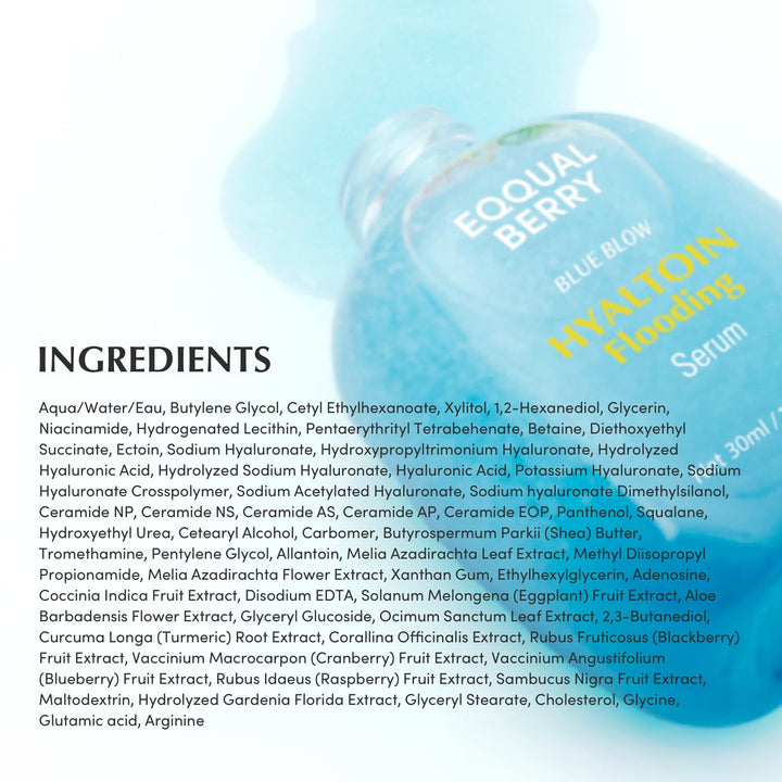 EQQUALBERRY Hyaltoin Flooding Smoothie Serum – Deep Hydrating Korean Skin Care with 11 Hyaluronic Acids, Ectoine &amp; Glacier Water, Barrier-Strengthening with 5 Ceramides, Fresh Glow (1.01oz / 30ml)