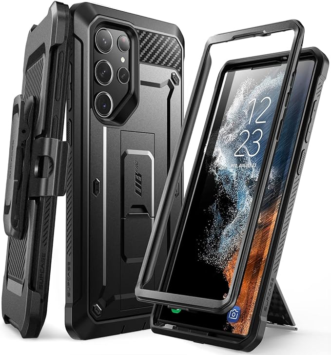 SUPCASE Unicorn Beetle Pro Case for Samsung Galaxy S23 Ultra 5G (2023), Full-Body Dual Layer Rugged Belt-Clip & Kickstand Case without Front Frame (Black)