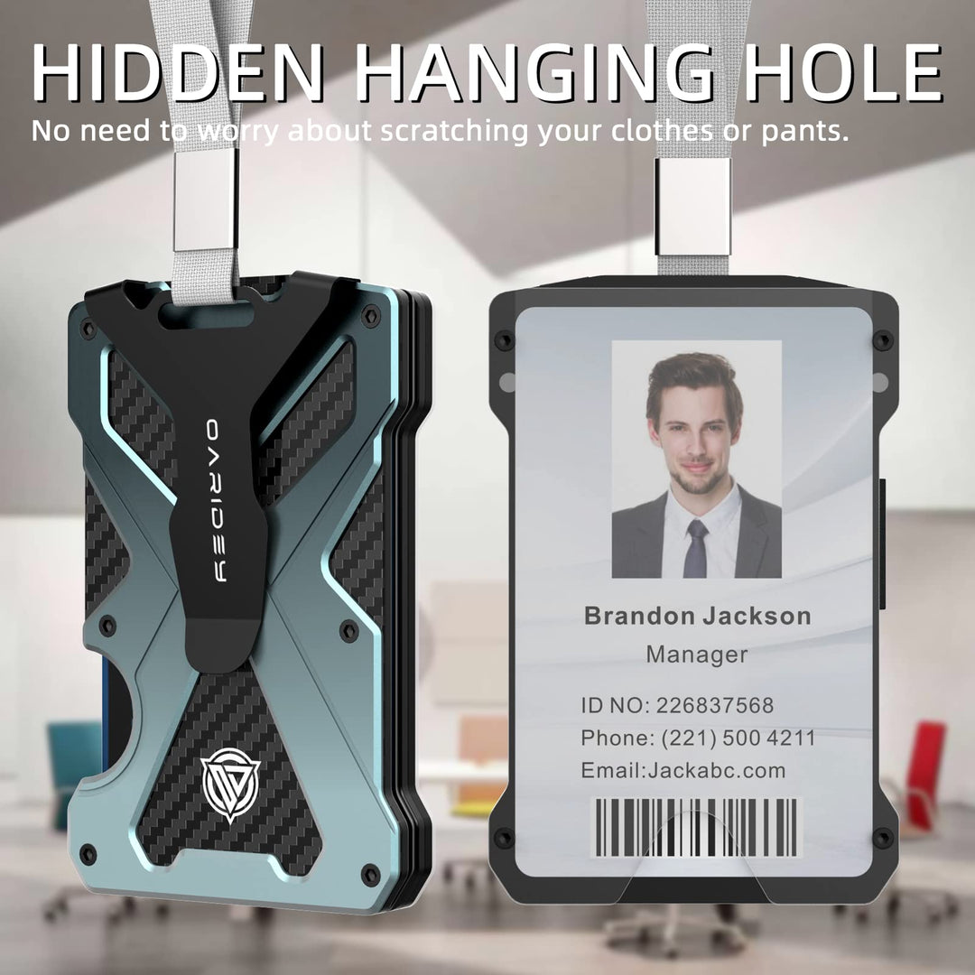 Oaridey Minimalist Wallet for Men- Slim Aluminum Metal Money Clip with Clear ID Card Holder, RFID Blocking, Holds up 15 Cards with Cash Clip, Ultra-Thin Tactical Carbon Fiber