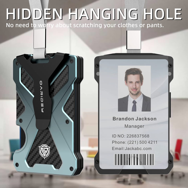 Oaridey Minimalist Wallet for Men- Slim Aluminum Metal Money Clip with Clear ID Card Holder, RFID Blocking, Holds up 15 Cards with Cash Clip, Ultra-Thin Tactical Carbon Fiber