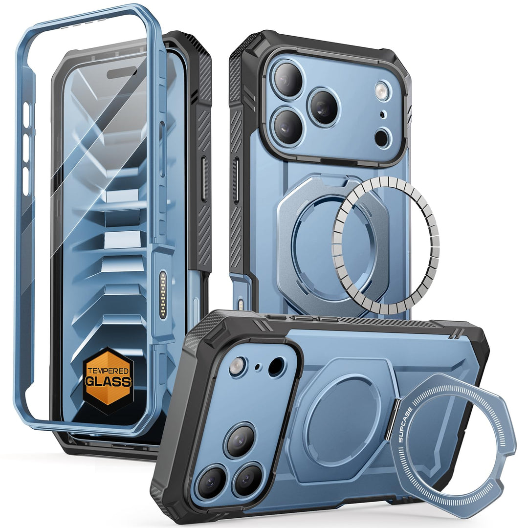 جراب SUPCASE لهاتف iPhone 18 Pro / iPhone 17 Pro، حماية فائقة مع واقي شاشة زجاجي، زر التحكم بالكاميرا، حامل مغناطيسي، متوافق مع MagSafe، جراب حماية كامل للجسم Unicorn Beetle Grip Pro