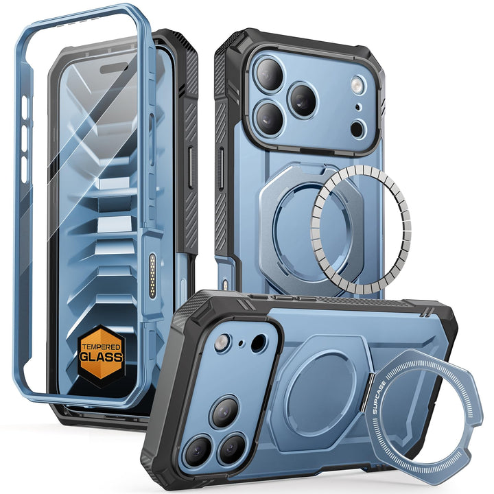 جراب SUPCASE لهاتف iPhone 18 Pro / iPhone 17 Pro، حماية فائقة مع واقي شاشة زجاجي، زر التحكم بالكاميرا، حامل مغناطيسي، متوافق مع MagSafe، جراب حماية كامل للجسم Unicorn Beetle Grip Pro
