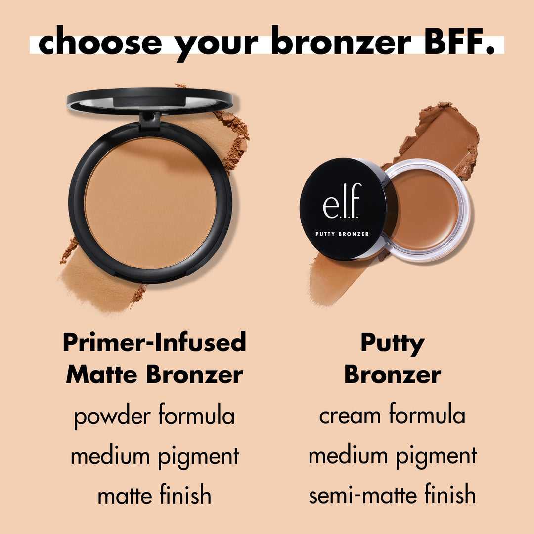 e.l.f. Primer-Infused Bronzer, Long-Lasting, Lightweight &amp; Buildable Powder Bronzer, Delivers A Matte Finish, Vegan &amp; Cruelty-Free