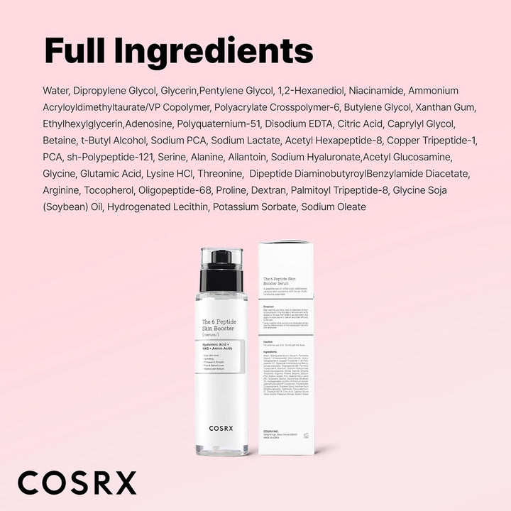 COSRX 6X Peptide Collagen Skin Booster Toner Serum for Dull &amp; Uneven Skin, Preps Skin with Copper Peptides, GHK-Cu, Skin Renewal Boosting Facial Essence, Korean Skin Care, 5.07 Fl.Oz