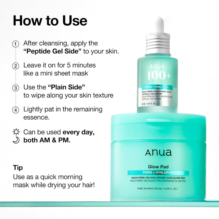 ANUA PDRN 100 Hyaluronic Acid Pad, Glow-Plumping Korean Face Pad for Daily Skincare &amp; Makeup Prep, Dual-Sided Toner for Radiant Skin &amp; Deep Hydration, Korean Skin Care (180ml, 60 Pads)