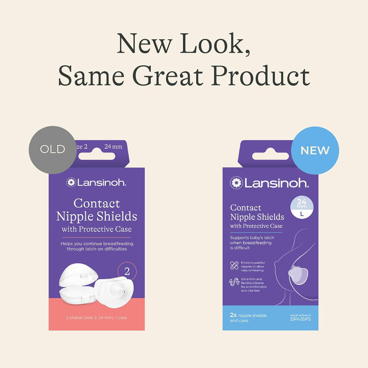 Lansinoh Contact Nipple Shields for Nursing Mothers, Ultra-Thin Soft &amp; Flexible Medical-Grade Silicone Shields for Sensitive Nipples and Latch-On Support, (1 inch or 24mm), with Case, 2 Count