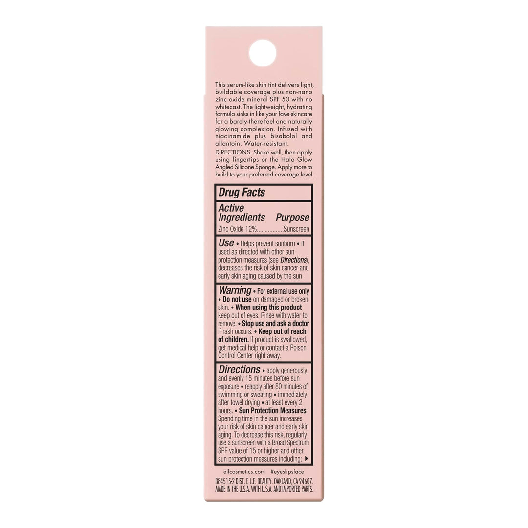 e.l.f. Halo Glow Skin Tint SPF 50, Tinted Moisturizer For Light, Buildable Coverage, Creates A Natural Glow, Vegan & Cruelty-Free