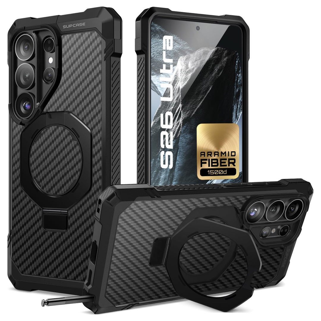 غطاء SUPCASE لهاتف Samsung Galaxy S26 Ultra مع حامل مدمج، ولوحة خلفية شفافة من البولي كربونات، ومغناطيس قوي، ومتوافق مع MagSafe، وحماية فائقة المتانة، ومقاوم للانزلاق، بتصميم Unicorn Beetle Grip