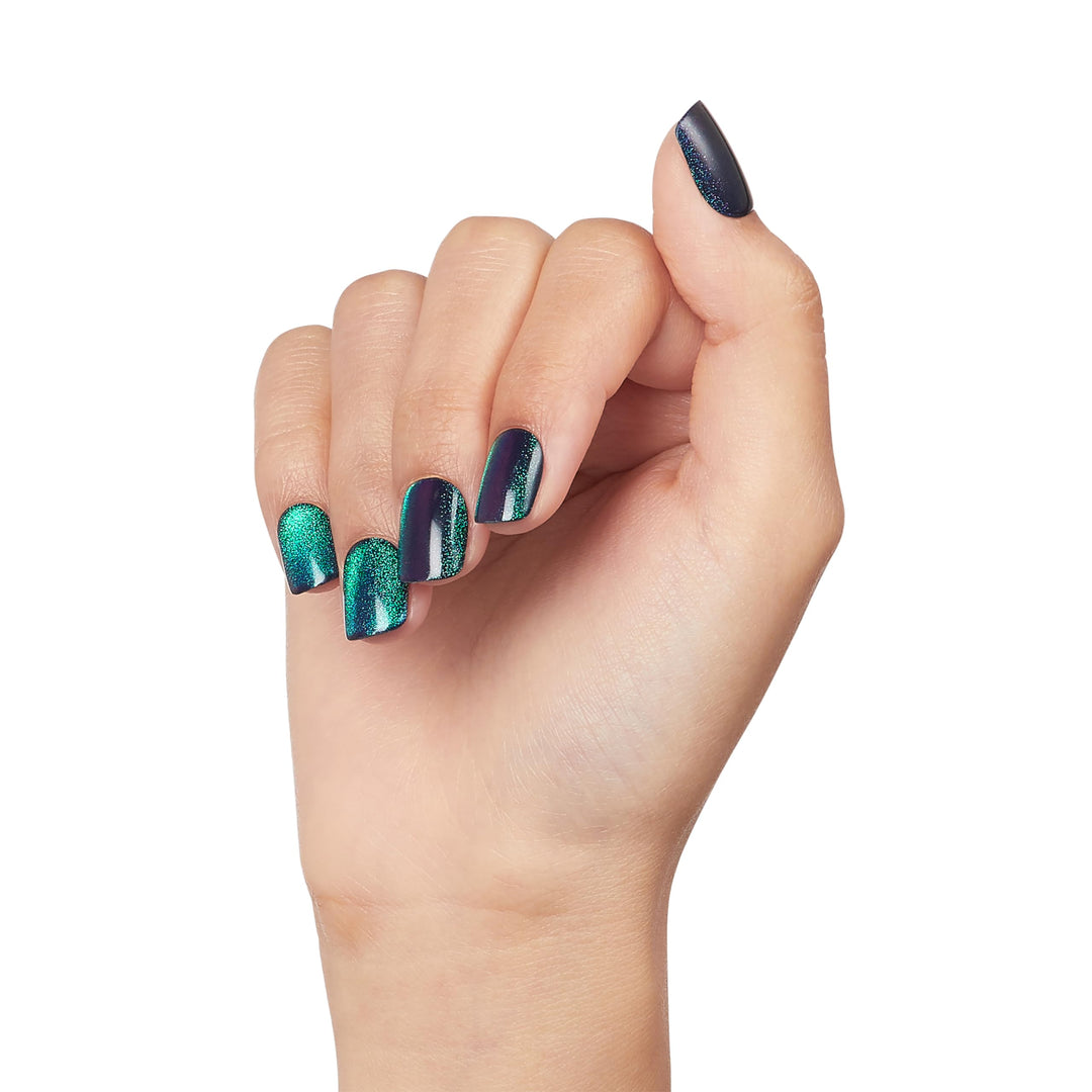 KISS colorFX by imPRESS Press On Nails , ‘Reconnect’, Solid Blue with Pearlescent Finish, Short Oval, New &amp; Improved Adhesive, Includes 30 Fake Nails, Prep Pad, 1 Manicure Stick, 1 Mini Nail File