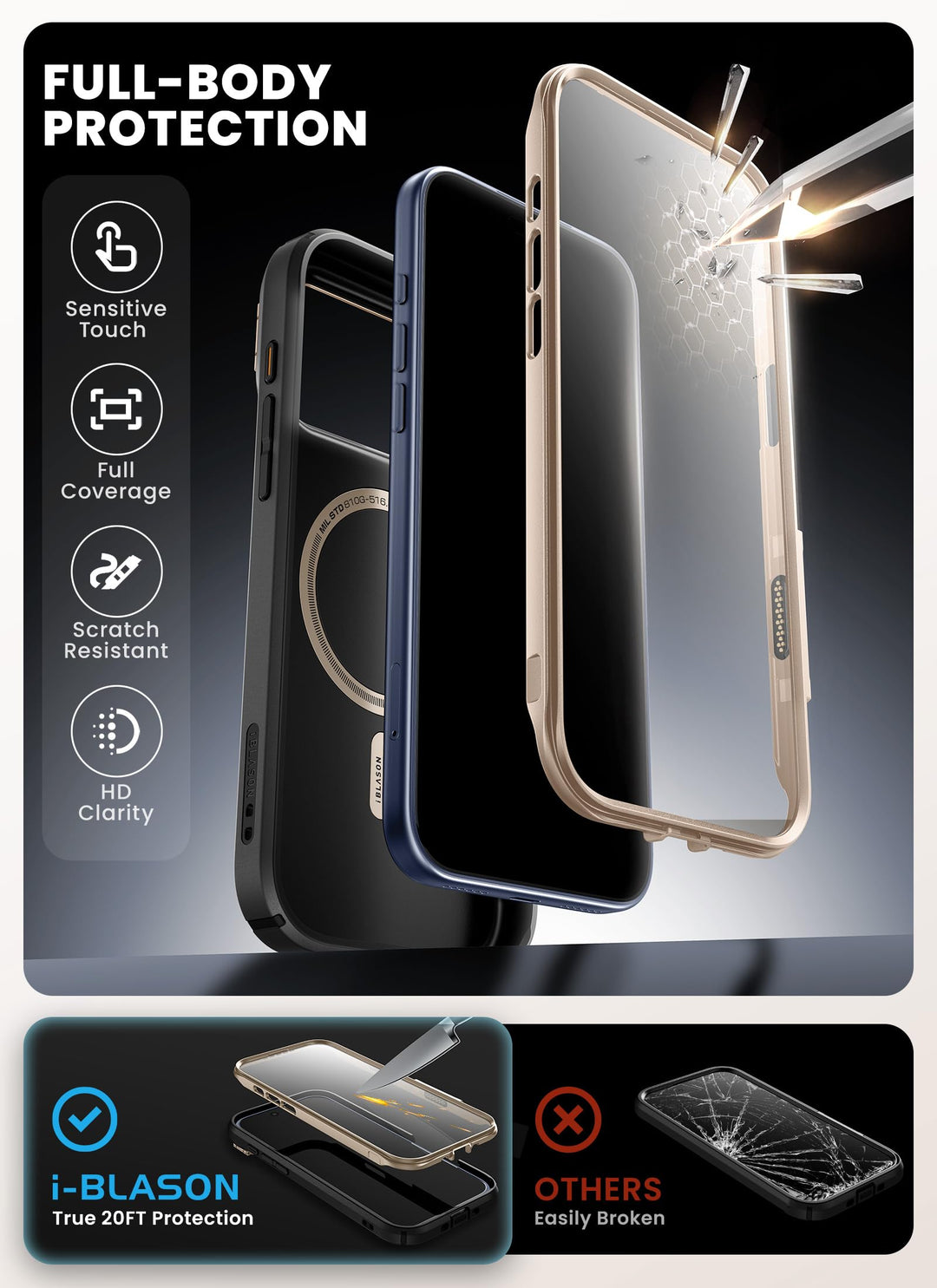 i-Blason Ares for iPhone 17 Pro Max Case with Stand [9H Tempered Glass Screen Protector][MagSafe Compatible] [Camera Control Button] Military-Grade Protection Full-Body Heavy Duty Magnetic Case