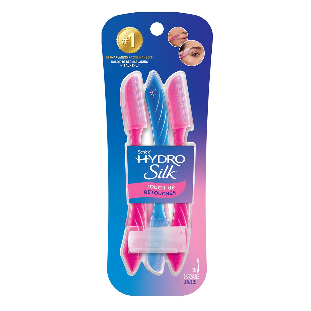 Schick Hydro Silk Touch-Up Multipurpose Exfoliating Dermaplaning Tool, Eyebrow Razor, and Facial Razor with Precision Cover, 3 Count
