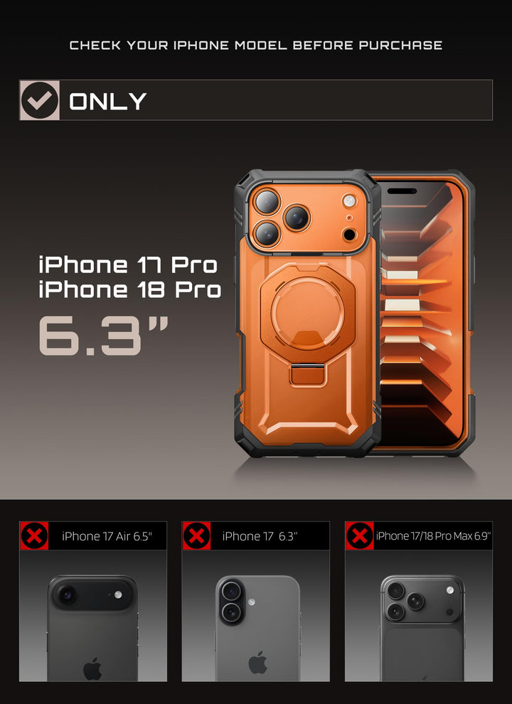 جراب SUPCASE لهاتف iPhone 18 Pro / iPhone 17 Pro، حماية فائقة مع واقي شاشة زجاجي، زر التحكم بالكاميرا، حامل مغناطيسي، متوافق مع MagSafe، جراب حماية كامل للجسم Unicorn Beetle Grip Pro