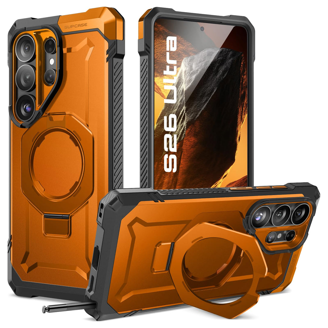 غطاء SUPCASE لهاتف Samsung Galaxy S26 Ultra مع حامل مدمج، ولوحة خلفية شفافة من البولي كربونات، ومغناطيس قوي، ومتوافق مع MagSafe، وحماية فائقة المتانة، ومقاوم للانزلاق، بتصميم Unicorn Beetle Grip
