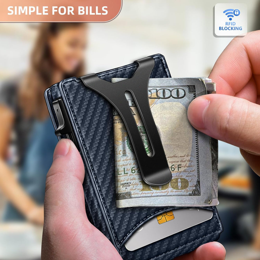BULLIANT Men Wallet,Money Clip Wallet Slim For Gift Men 9Cards-Metal Credit Card Case in Magnetic Leather Flip -   Purplish Blue4060