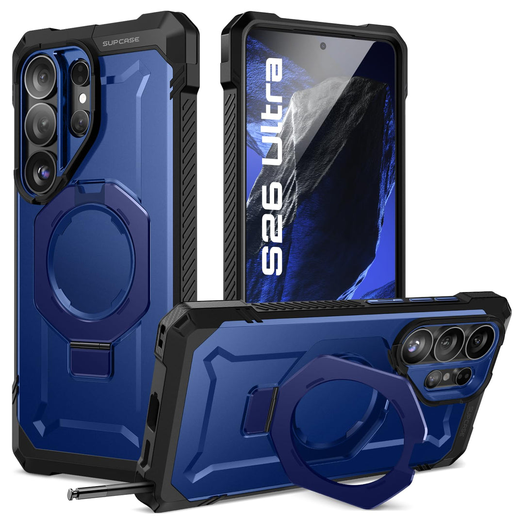 غطاء SUPCASE لهاتف Samsung Galaxy S26 Ultra مع حامل مدمج، ولوحة خلفية شفافة من البولي كربونات، ومغناطيس قوي، ومتوافق مع MagSafe، وحماية فائقة المتانة، ومقاوم للانزلاق، بتصميم Unicorn Beetle Grip