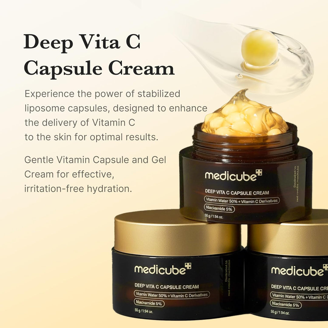 medicube Capsule Cream with Deep Vitamin C | Liposome Vitamin C Golden Capsule for Radiance &amp; Firm-Looking Skin | Hydrating Glow Gel Texture | Korean Skincare, 1.94 oz