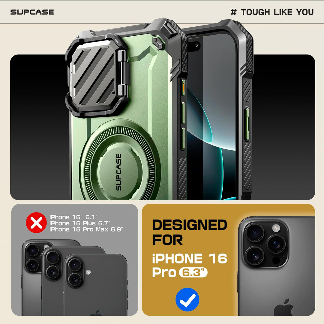 SUPCASE for iPhone 16 Pro Case 6.3'' 2024 with Camera Control Capture Button (UBMag XT), [Compatible with MagSafe] [Camera Cover Stand] [Military-Grade Protection] Rugged Magnetic Phone Case