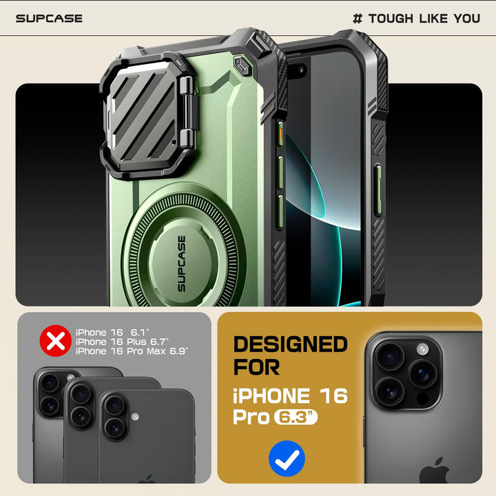 SUPCASE for iPhone 16 Pro Case 6.3'' 2024 with Camera Control Capture Button (UBMag XT), [Compatible with MagSafe] [Camera Cover Stand] [Military-Grade Protection] Rugged Magnetic Phone Case