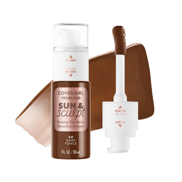 COVERGIRL TruBlend Sun &amp; Sculpt Bronzing Glow Serum, Buildable, Radiant Glow, Wand and Pump Applicator