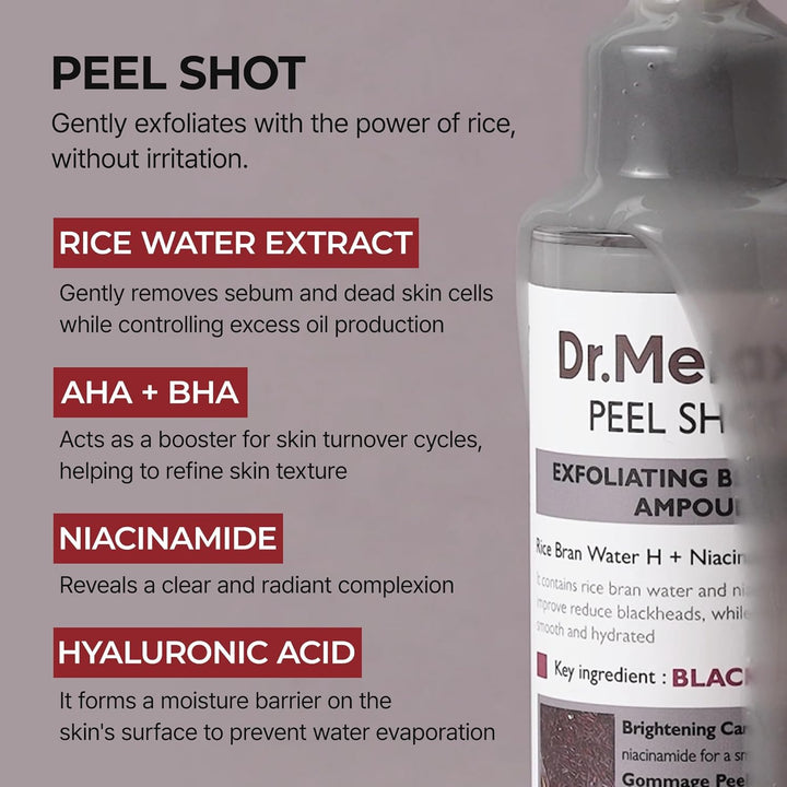 Dr.Melaxin Peel Shot Glow مقشر الأرز الأسود 80 مل، مزيل الجلد الميت مقشر لطيف بخلاصة ماء الأرز، أحماض ألفا وبيتا هيدروكسي، نياسيناميد، لتحسين ملمس البشرة يومياً، لجميع أنواع البشرة، مستحضرات العناية بالبشرة الكورية