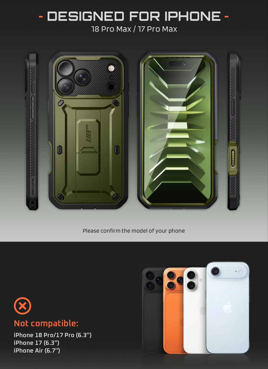 SUPCASE for iPhone Case, Belt Clip, Military-Grade Protection, Built-in Kickstand &amp; Screen Protector, Camera Control, Heavy-Duty Phone Case, Unicorn Beetle Pro