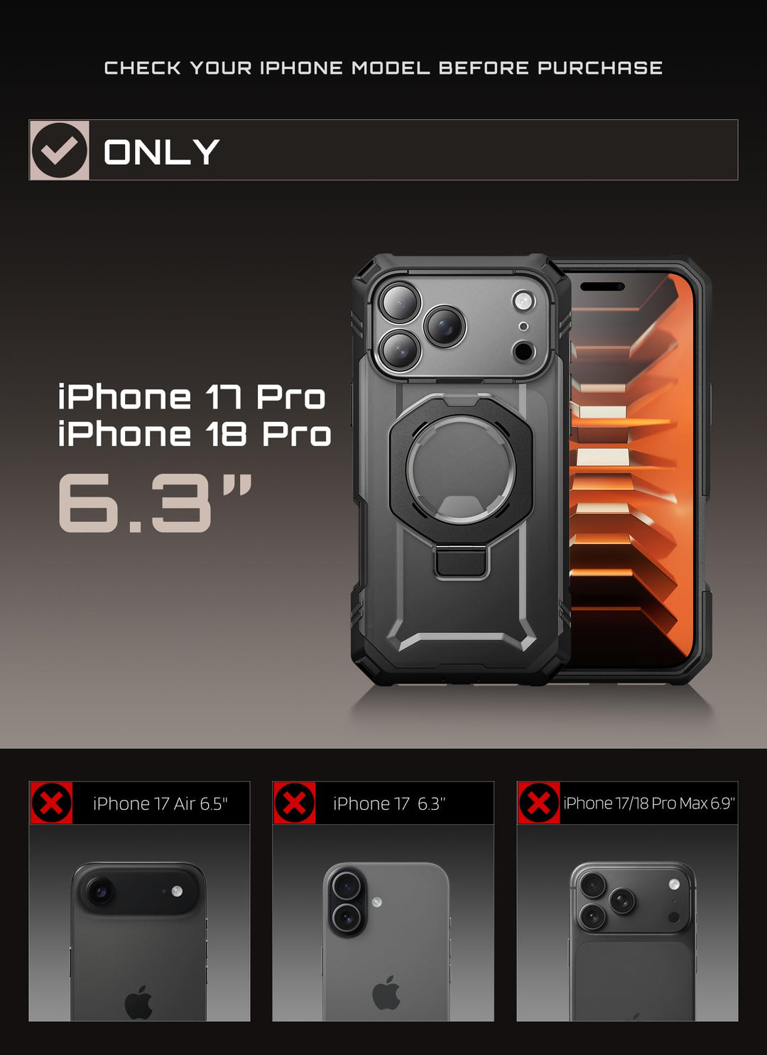 جراب SUPCASE لهاتف iPhone 18 Pro / iPhone 17 Pro، حماية فائقة مع واقي شاشة زجاجي، زر التحكم بالكاميرا، حامل مغناطيسي، متوافق مع MagSafe، جراب حماية كامل للجسم Unicorn Beetle Grip Pro