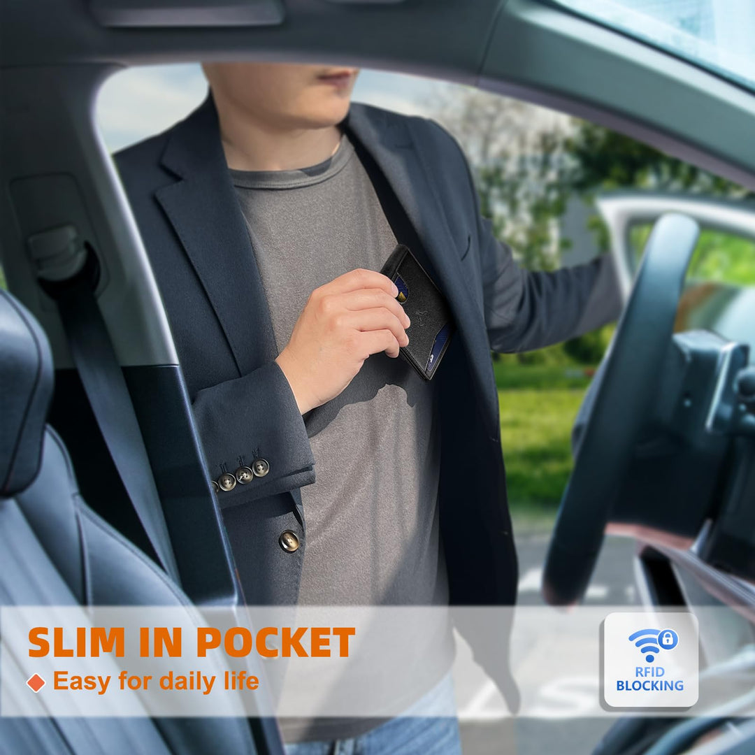 BULLIANT Men Wallet, Slim Leather Wallet Front Pocket Card Holder Gift For Men 11 Slots RFID Blocking