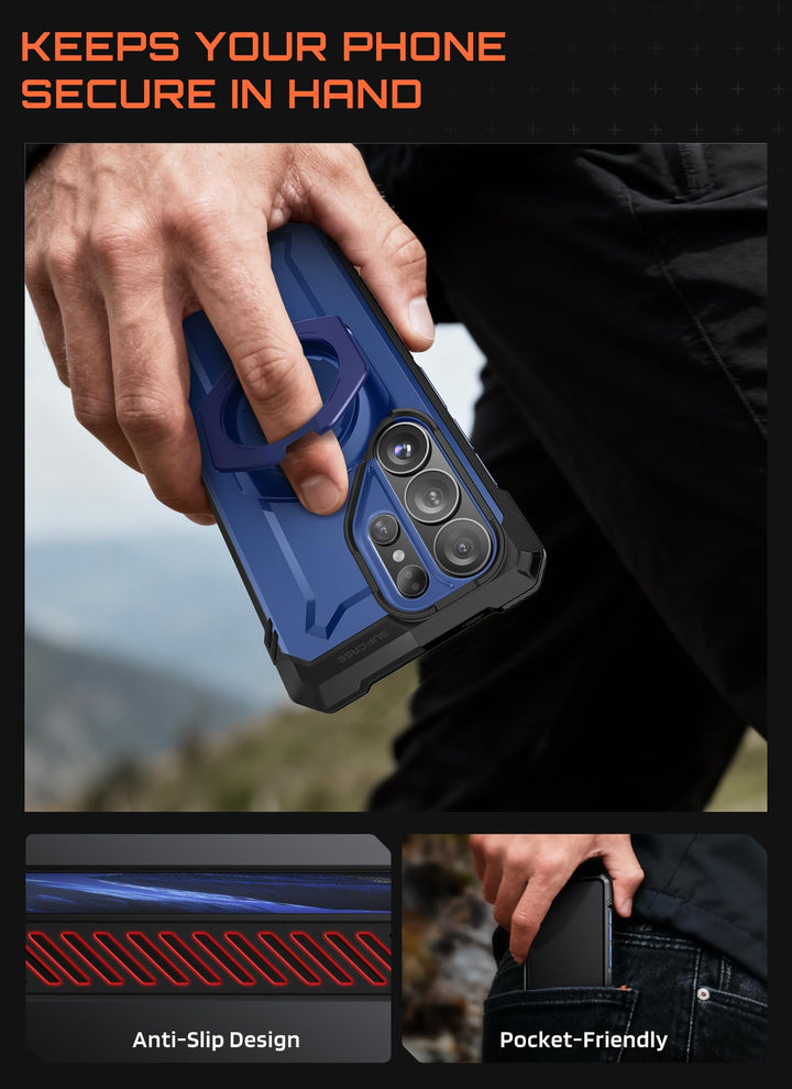 غطاء SUPCASE لهاتف Samsung Galaxy S26 Ultra مع حامل مدمج، ولوحة خلفية شفافة من البولي كربونات، ومغناطيس قوي، ومتوافق مع MagSafe، وحماية فائقة المتانة، ومقاوم للانزلاق، بتصميم Unicorn Beetle Grip