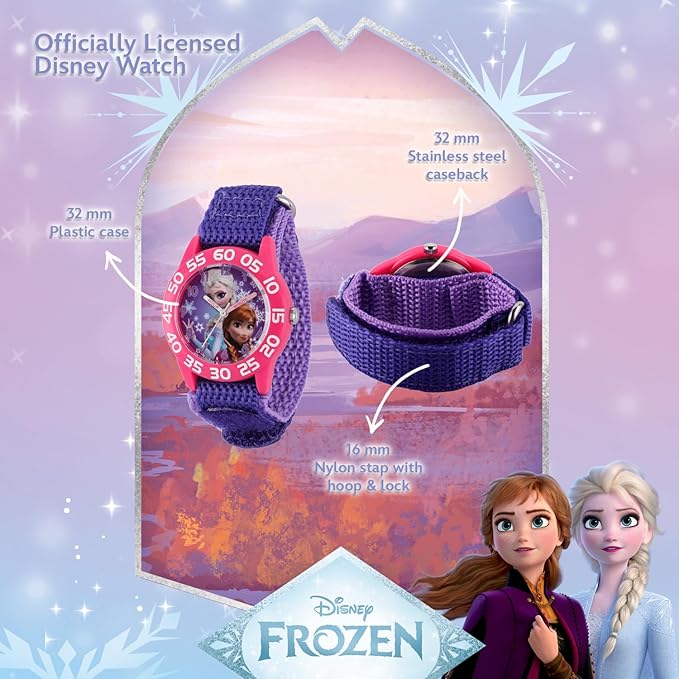 Disney Kids W001790 Frozen Elsa and Anna Watch, Pink Nylon Band
