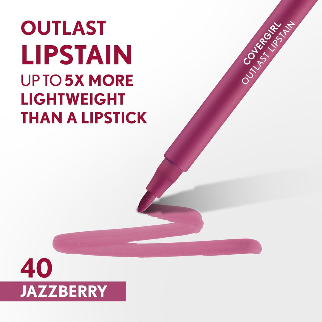 Covergirl Outlast Lipstain, Smooth Application, Precise Pen-Like Tip, Transfer-Proof, Satin Stained Finish, Vegan Formula, 0.06oz