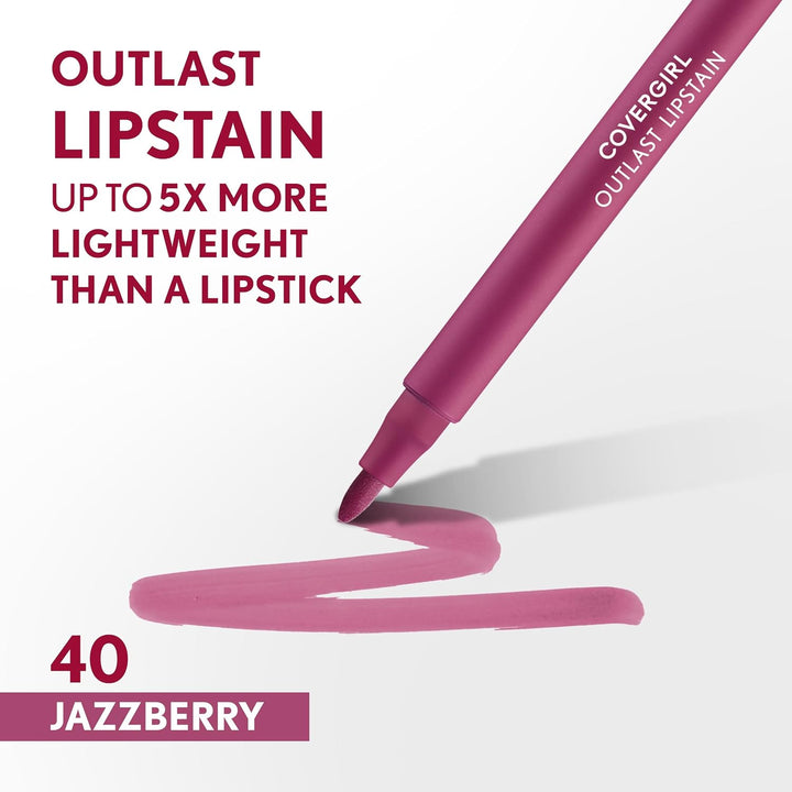Covergirl Outlast Lipstain, Smooth Application, Precise Pen-Like Tip, Transfer-Proof, Satin Stained Finish, Vegan Formula, 0.06oz
