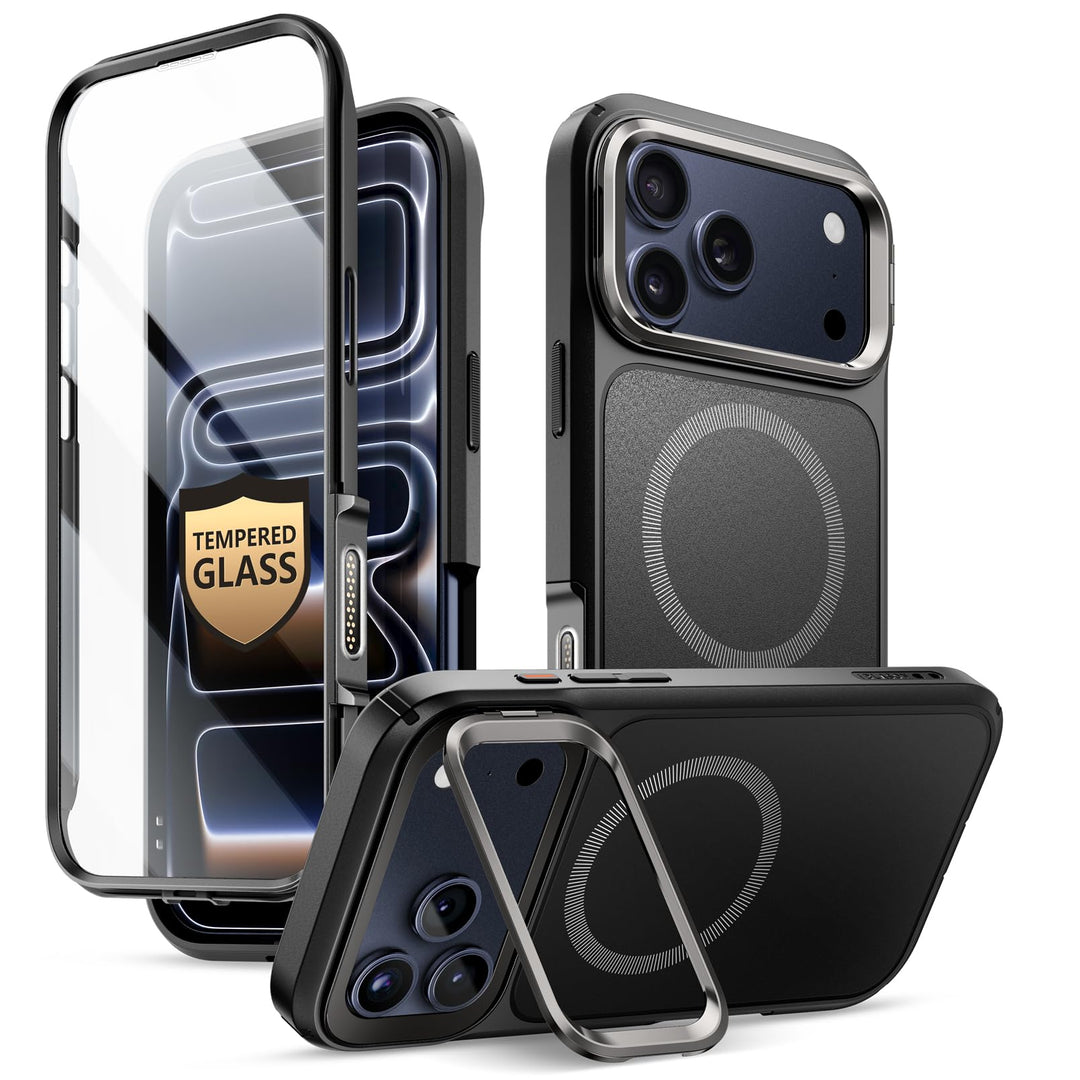 i-Blason Ares for iPhone 17 Pro Max Case with Stand [9H Tempered Glass Screen Protector][MagSafe Compatible] [Camera Control Button] Military-Grade Protection Full-Body Heavy Duty Magnetic Case