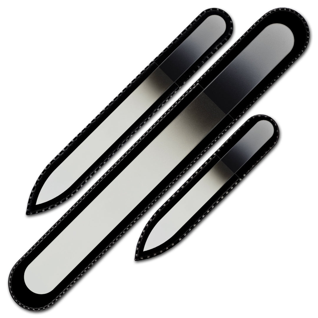 Mont Bleu Glass Nail File - Mont Bleu Premium Set of 3 Crystal Nail Files in Pouch - Handmade Gifts - Best Glass Nail Files for Natural Nails - Washable Double Sided Nail File - Etched Nail Files