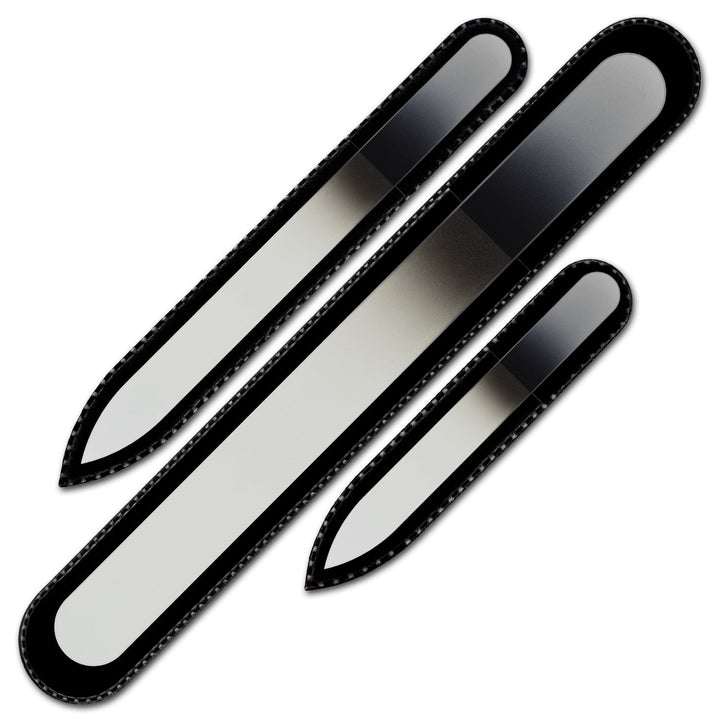 Mont Bleu Glass Nail File - Mont Bleu Premium Set of 3 Crystal Nail Files in Pouch - Handmade Gifts - Best Glass Nail Files for Natural Nails - Washable Double Sided Nail File - Etched Nail Files