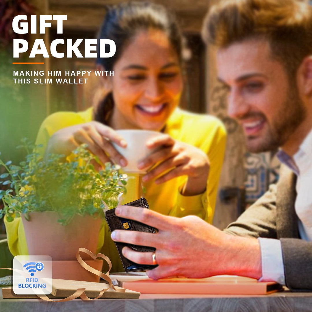 BULLIANT Men Wallet, Slim Leather Wallet Front Pocket Card Holder Gift For Men 11 Slots RFID Blocking