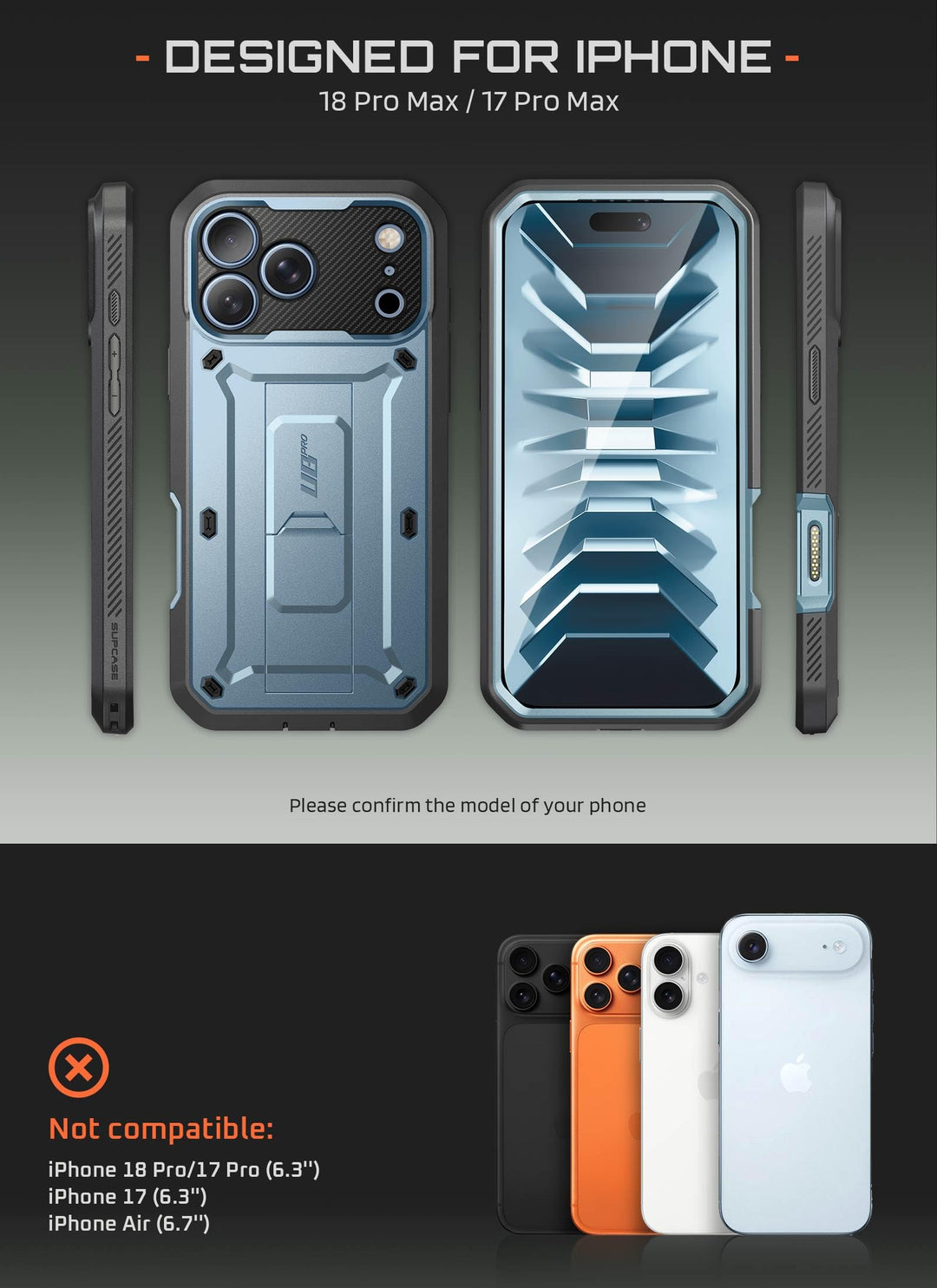 SUPCASE for iPhone Case, Belt Clip, Military-Grade Protection, Built-in Kickstand &amp; Screen Protector, Camera Control, Heavy-Duty Phone Case, Unicorn Beetle Pro