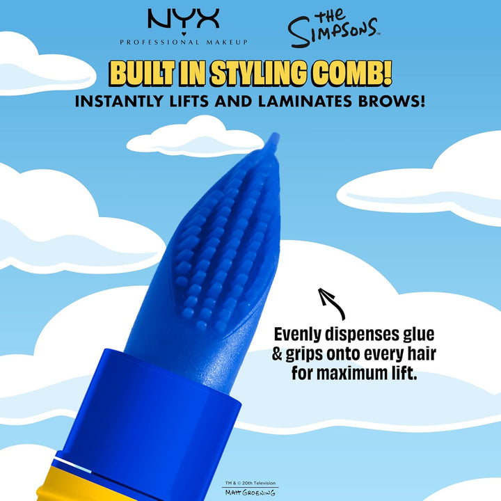 NYX PROFESSIONAL MAKEUP صمغ ميغا مارج سيمبسون، جل حواجب وعصا تصفيف شعر 2 في 1 مع تثبيت قوي، تعاون مع عائلة سيمبسون، نباتي ولم يختبر على الحيوانات