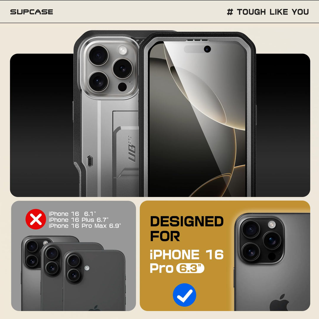 SUPCASE for iPhone 16 Pro Case with Screen Protector (Unicorn Beetle Pro), [Built-in Stand & Belt-Clip] [Military-Grade Protection] Full Body Heavy Duty Phone Case for iPhone 6.3 Inch 2024